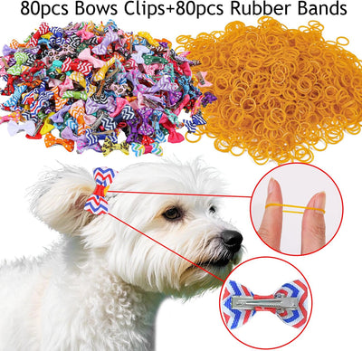 160 Lazos para pelo mascotas con clips y goma multicolor