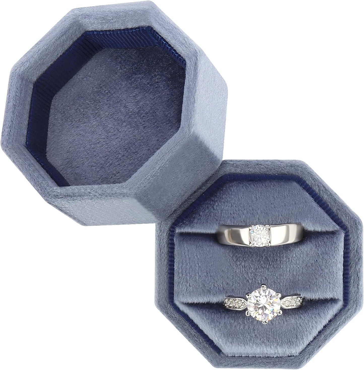 Caja anillos terciopelo octogonal vintage con tapa
