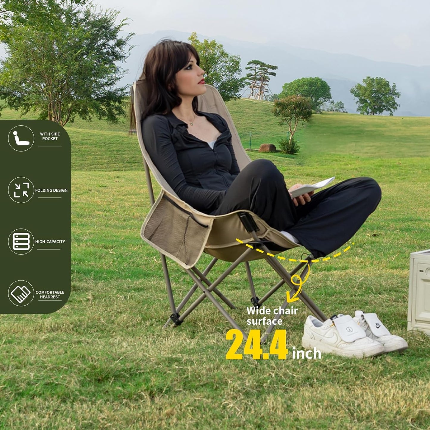 Silla camping plegable respaldo alto color verde