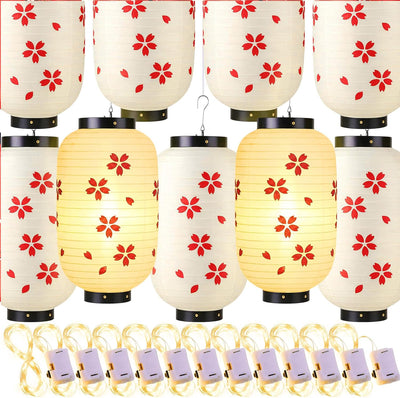 Juego 24 faroles seda roja estilo japonés luces decoración