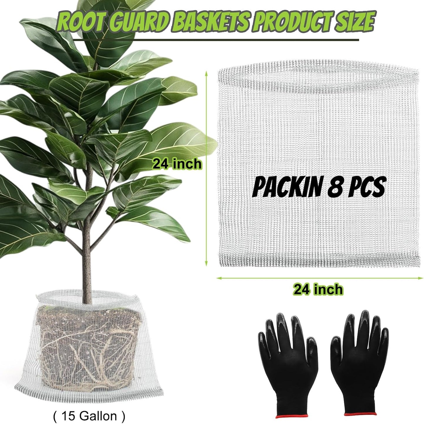 Cestas protectoras raíces 15gal acero inox malla tuzas