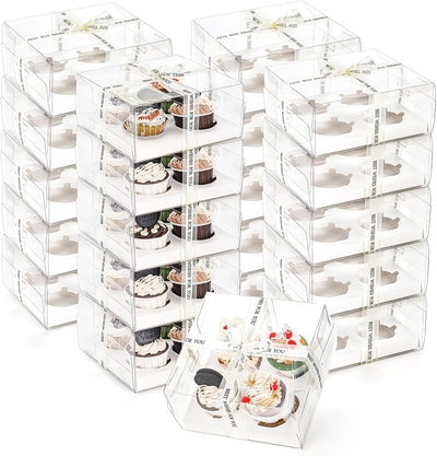 20 Cajas Cupcakes Plástico con Cinta Regalo