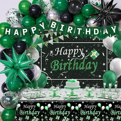 Decoraciones cumpleaños verdes y negras para él y ella