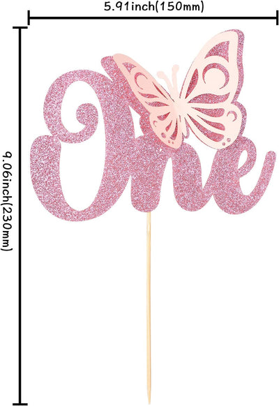 Decoración pastel mariposa baby shower purpurina rosa