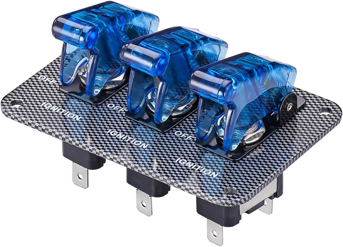 Interruptor palanca fibra carbono LED azul auto