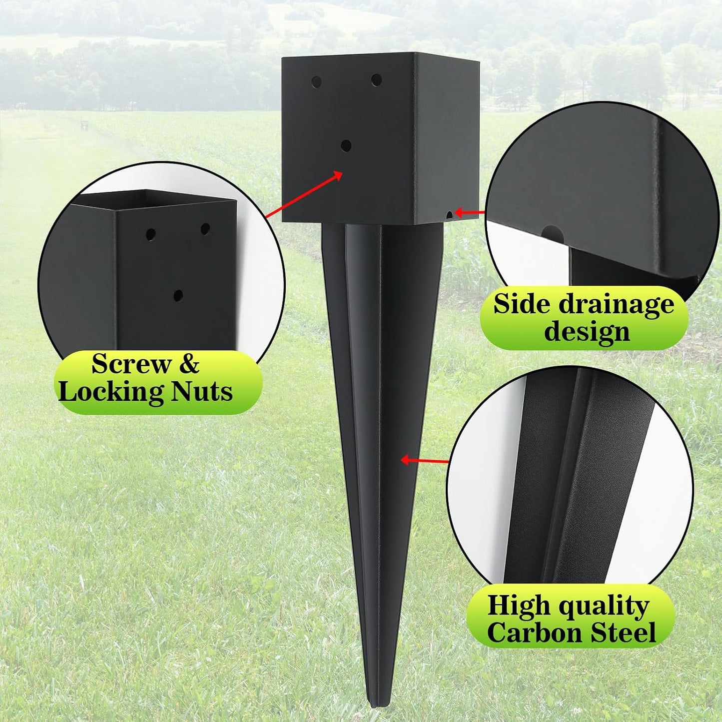 3 Pzas Anclajes Valla 4x4 con Punta 16 Metal Negro