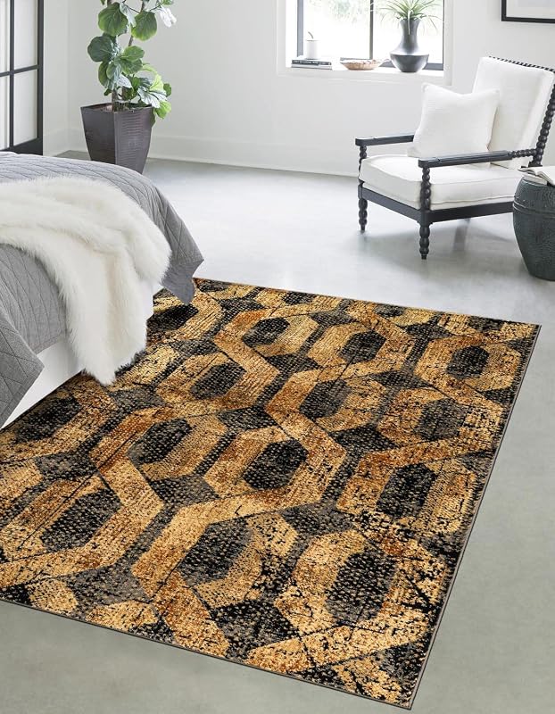 Alfombra rectangular 6x9ft color negro y marrón claro