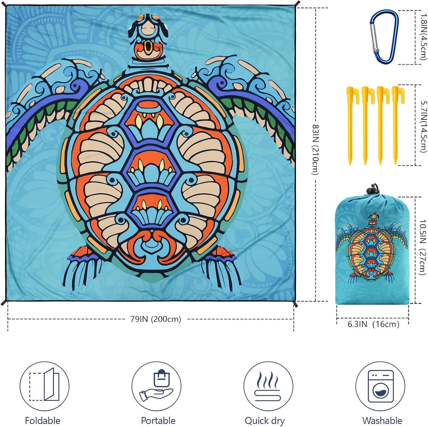Manta playa impermeable 79x83 pulg para 2-8 adultos