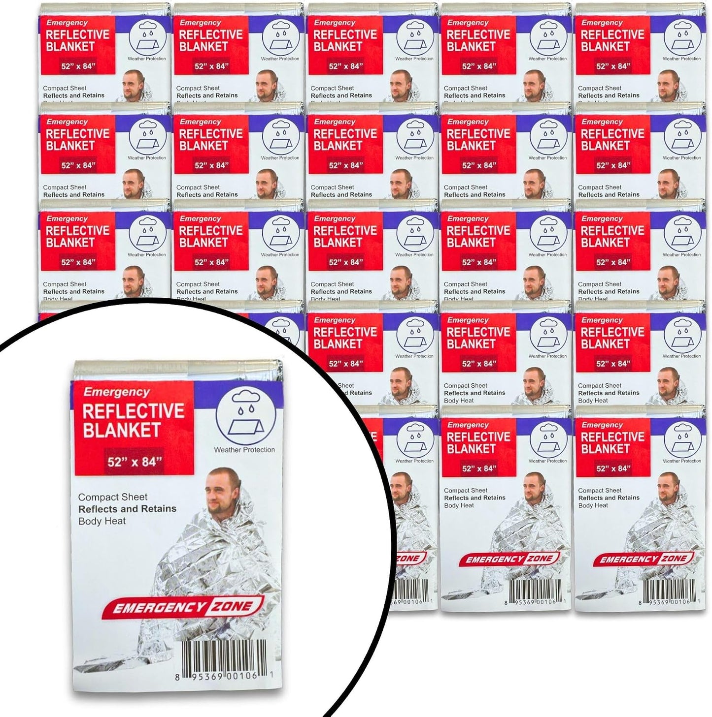 25 Manta térmica Mylar 52x84" para emergencias camping