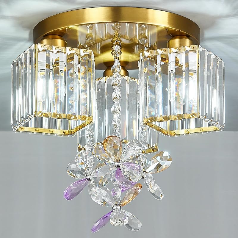 Lámpara techo semiempotrada 3 luces moderna cristal dorado