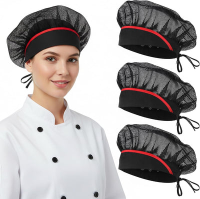 Gorro chef mujer negro ribete rojo 20.87pulg algodón