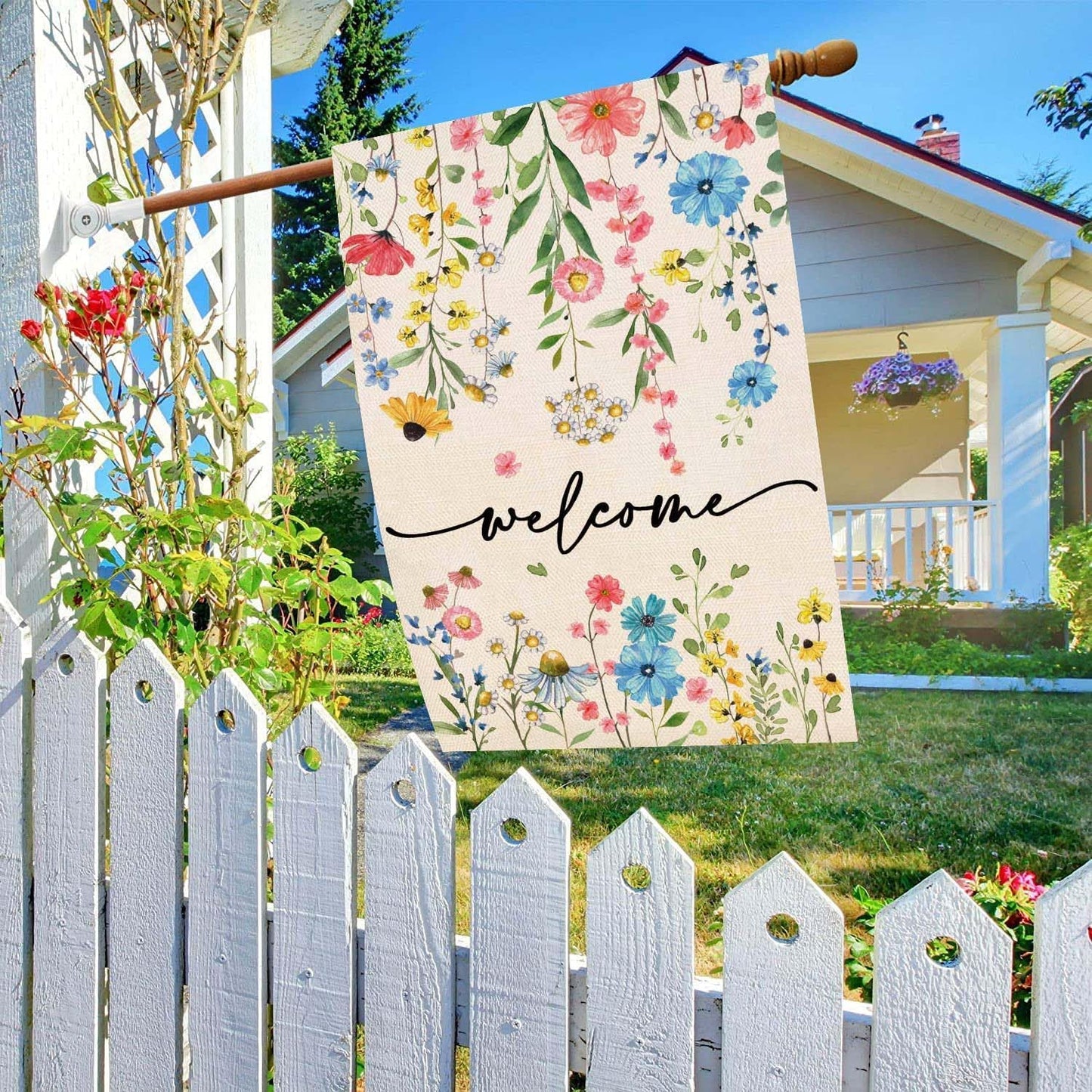Bandera floral doble cara 28x40pulg decoración exterior
