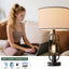 2 Lámparas Mesa Negras 22" Sala Dormitorio con USB