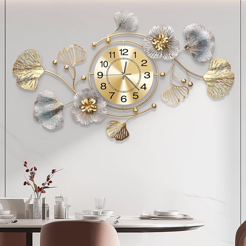 Reloj pared silencioso 3D diseño ginkgo metal 35x20pulg