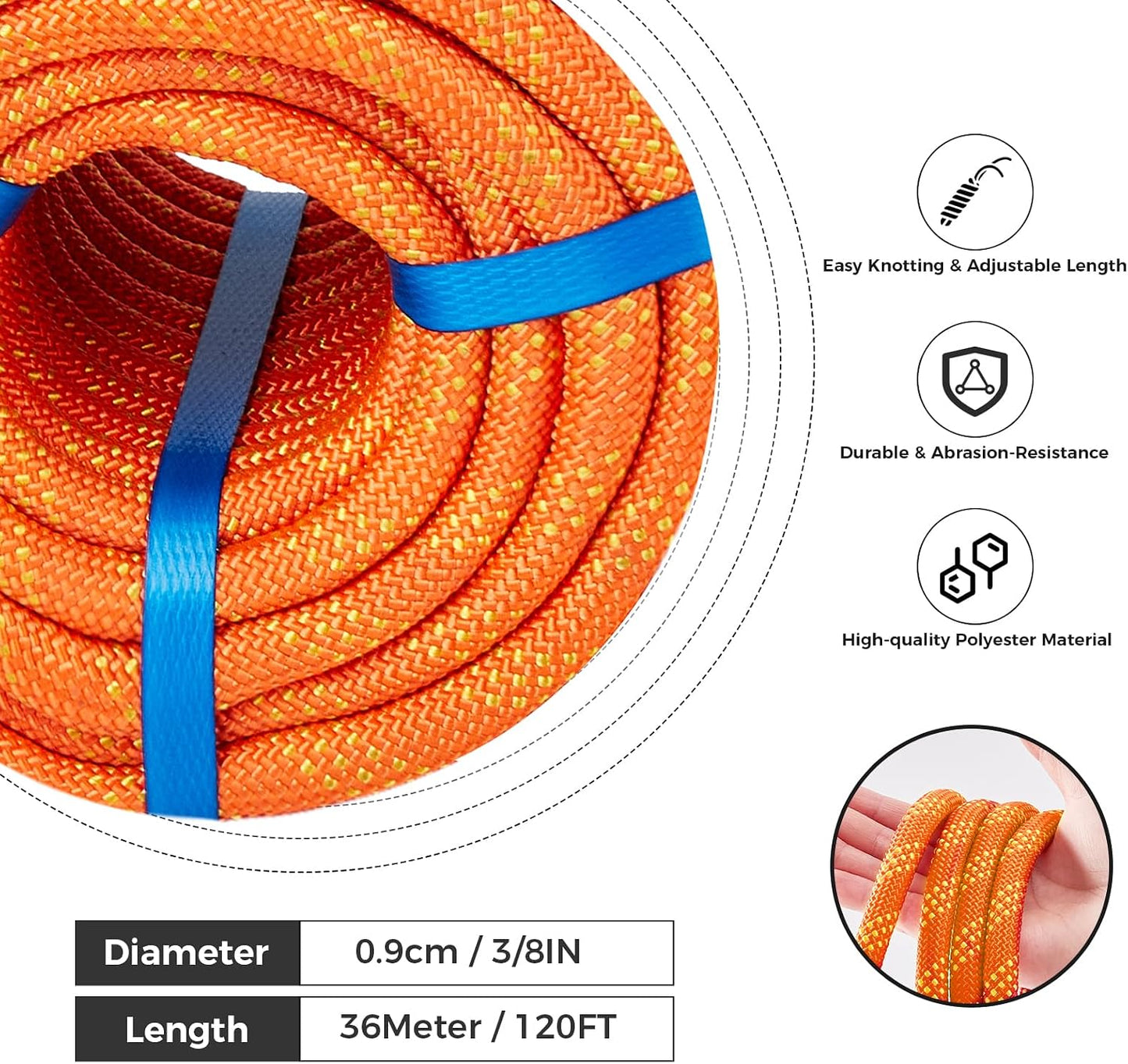 Cuerda arborista poliéster 3/8pulg 120ft resistente