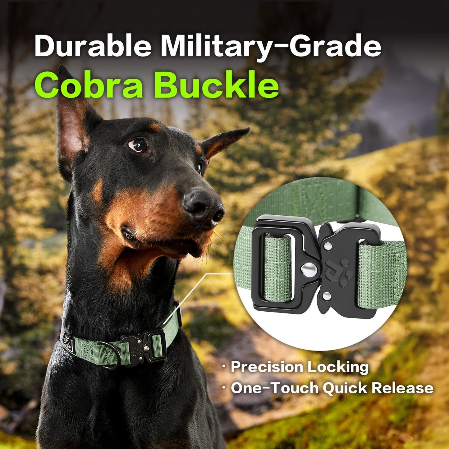 Collar táctico para perros XL de nylon con hebilla metal
