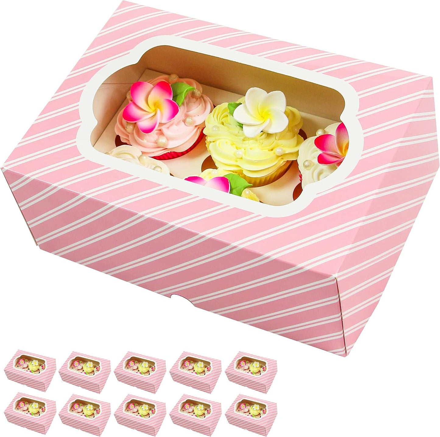 Caja magdalenas resistente con inserto 6 unidades rayas