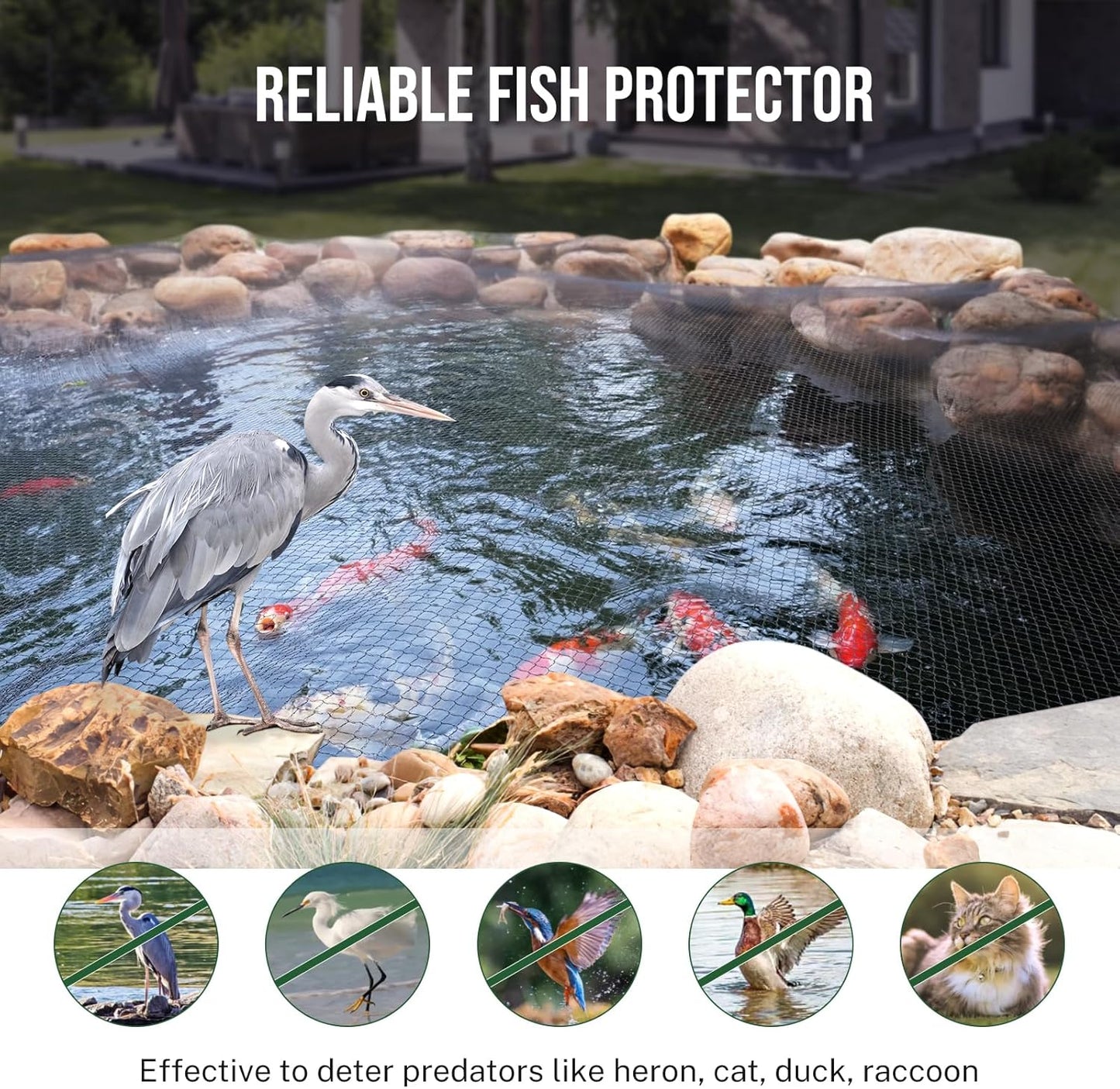 Red estanque Koi malla duradera protege peces garzas