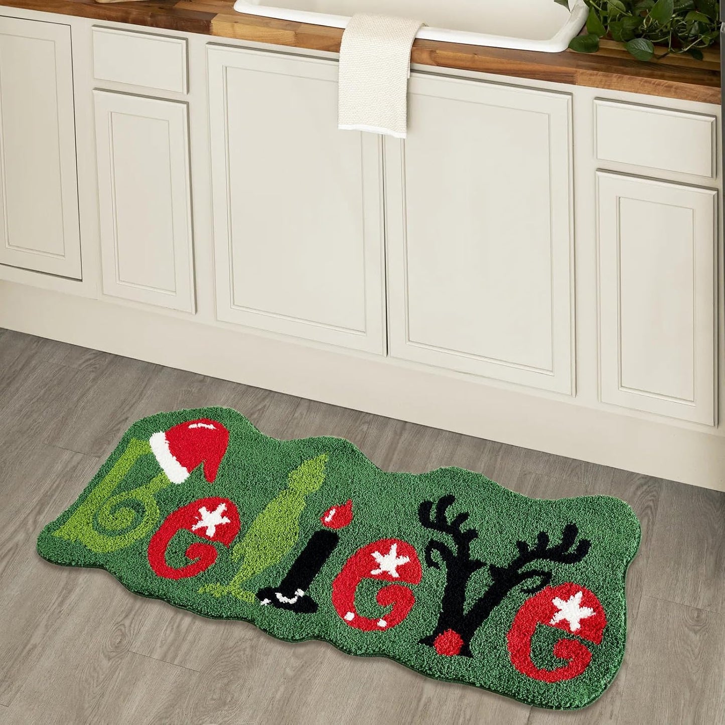 Alfombra navidad baño cocina 2x4.3ft color verde rojo