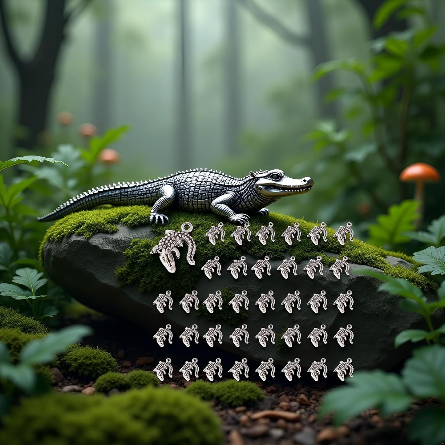 40 Dijes Plata Cocodrilo para Joyas y Manualidades