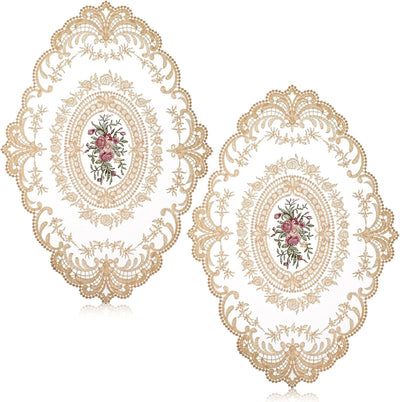 2 Manteles Encaje Retro Beige para Mesa Hogar Boda