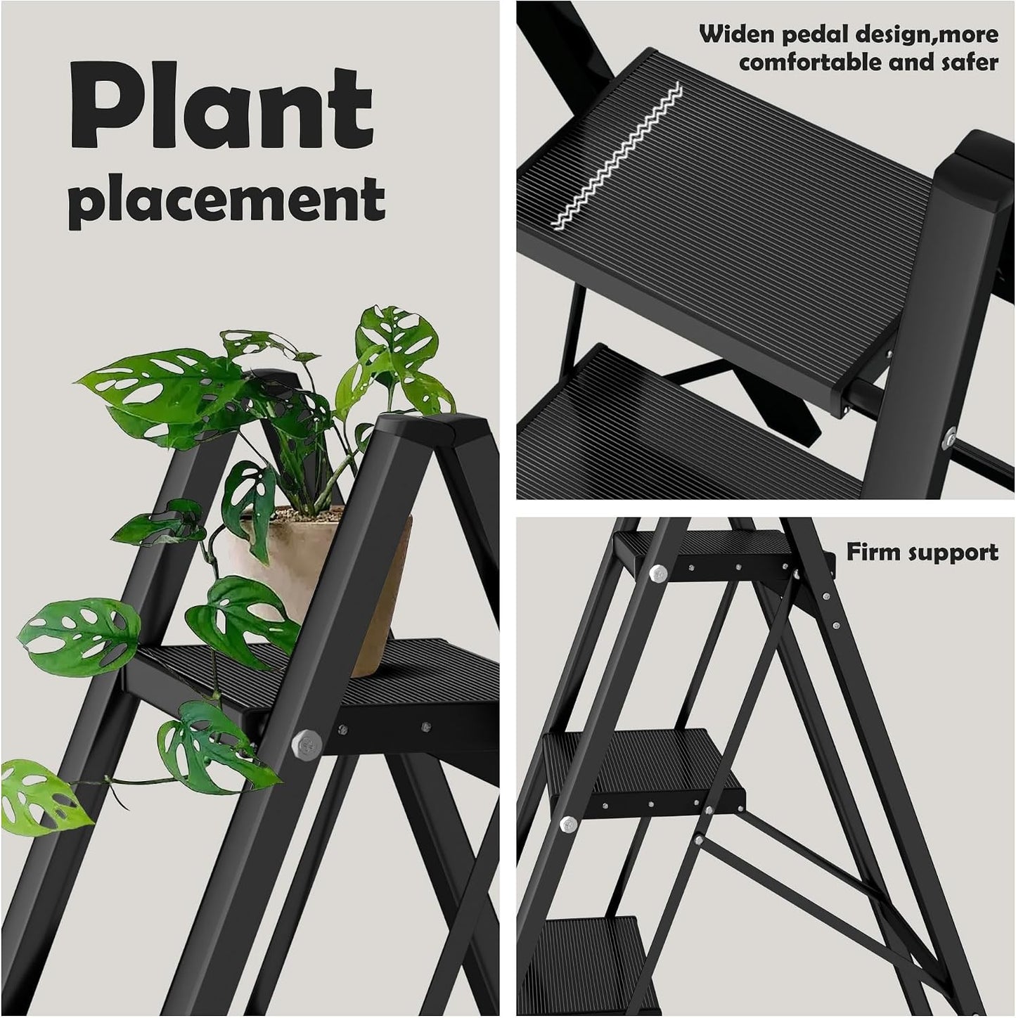 Escalera plegable aluminio 4 escalones antiderrap negro