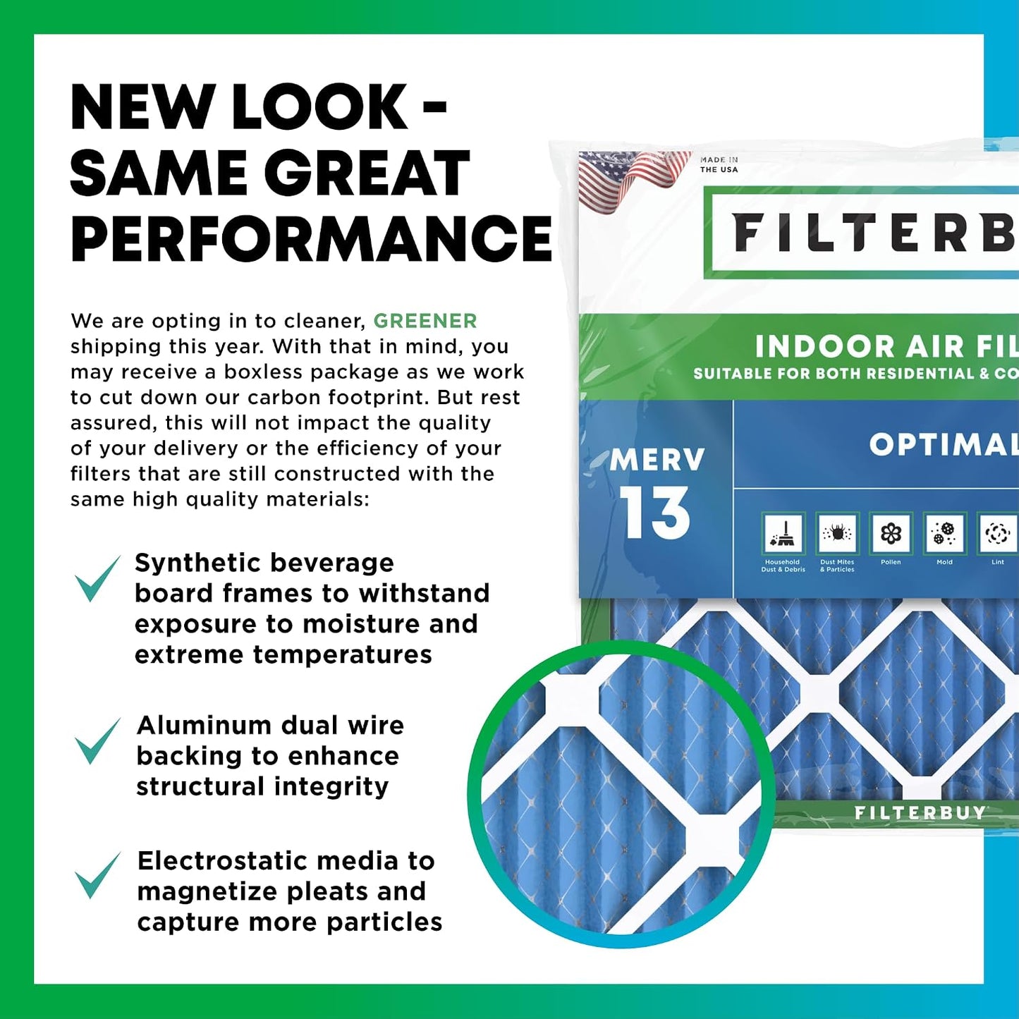 Filtro aire 14x24x2pulg MERV13 para HVAC 2 pzas