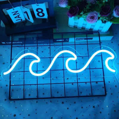 Letrero neón ondulado azul hielo decoración pared