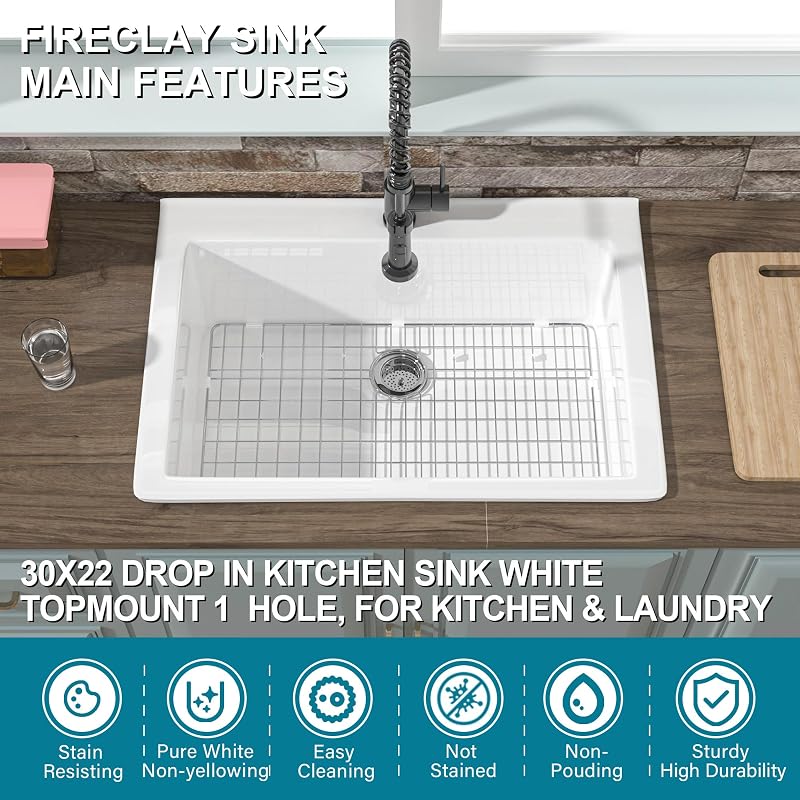 Fregadero cocina empotrable 30x22pulg blanco 1 agujero