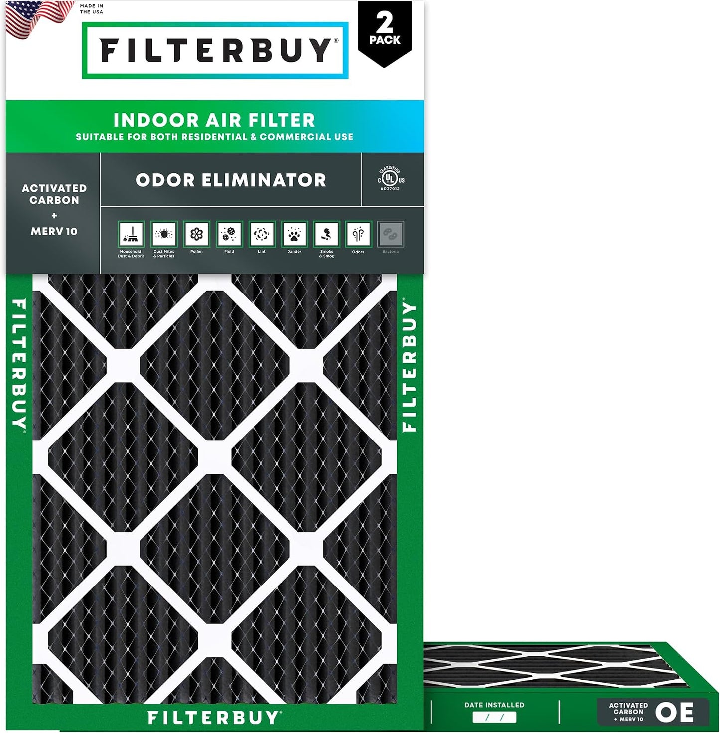 Filtro aire 16x25pulg MERV8 con carbón activado pack 2