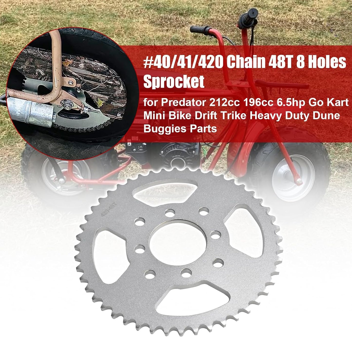 Cadena 48T 8 agujeros para Go Kart Predator 212cc