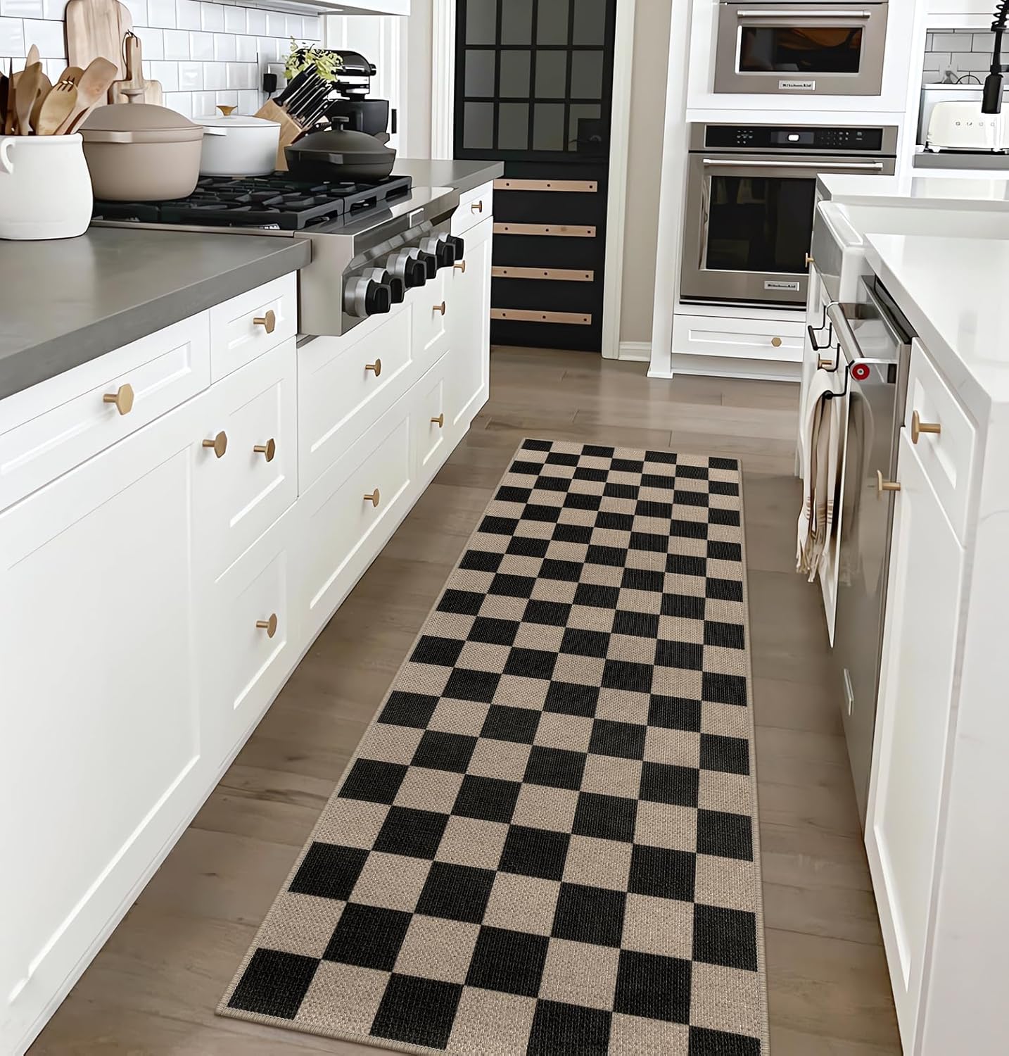 Alfombra pasillo cuadros 2x6" color negro antiderrap