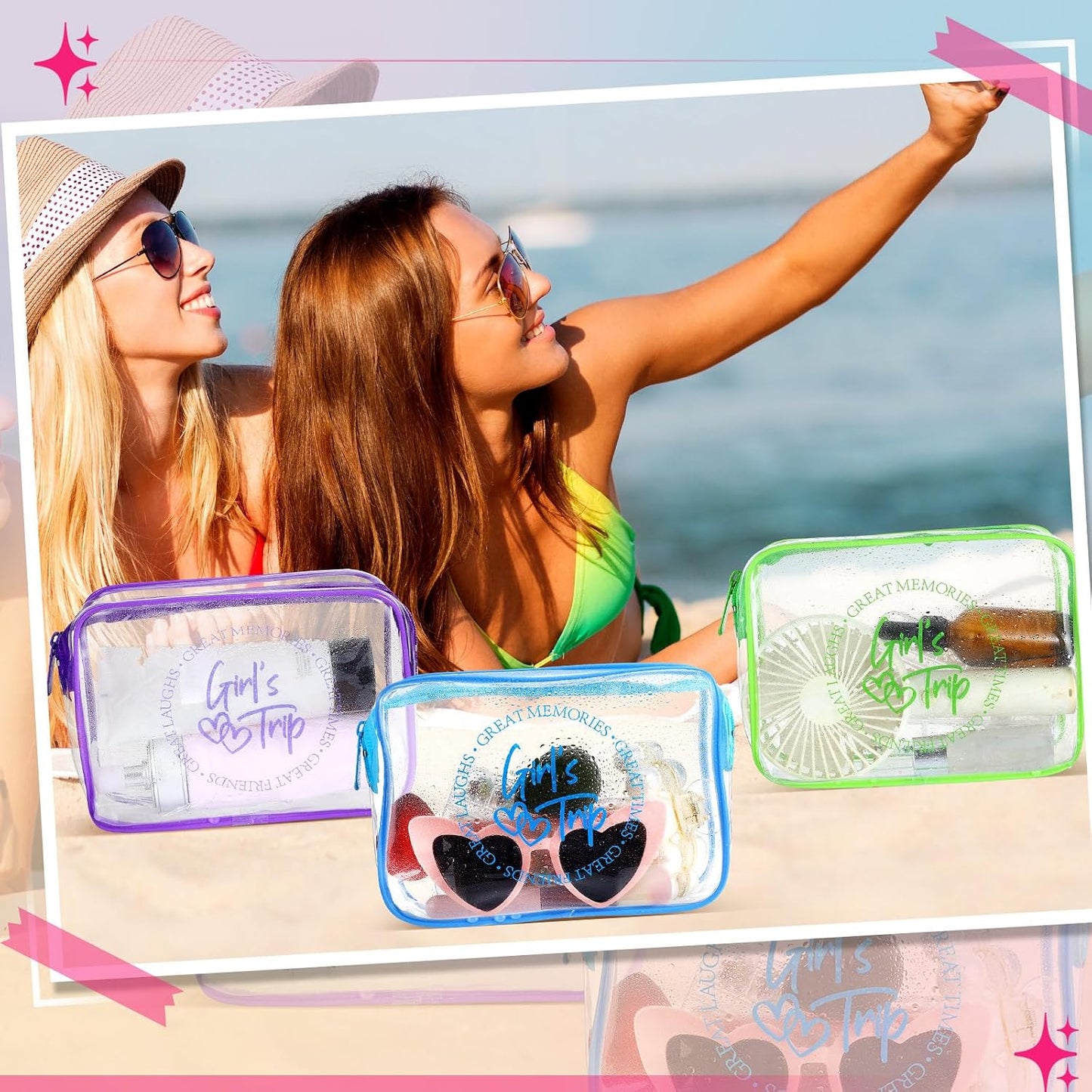 6 bolsas maquillaje transparente con cremallera PVC impermeable