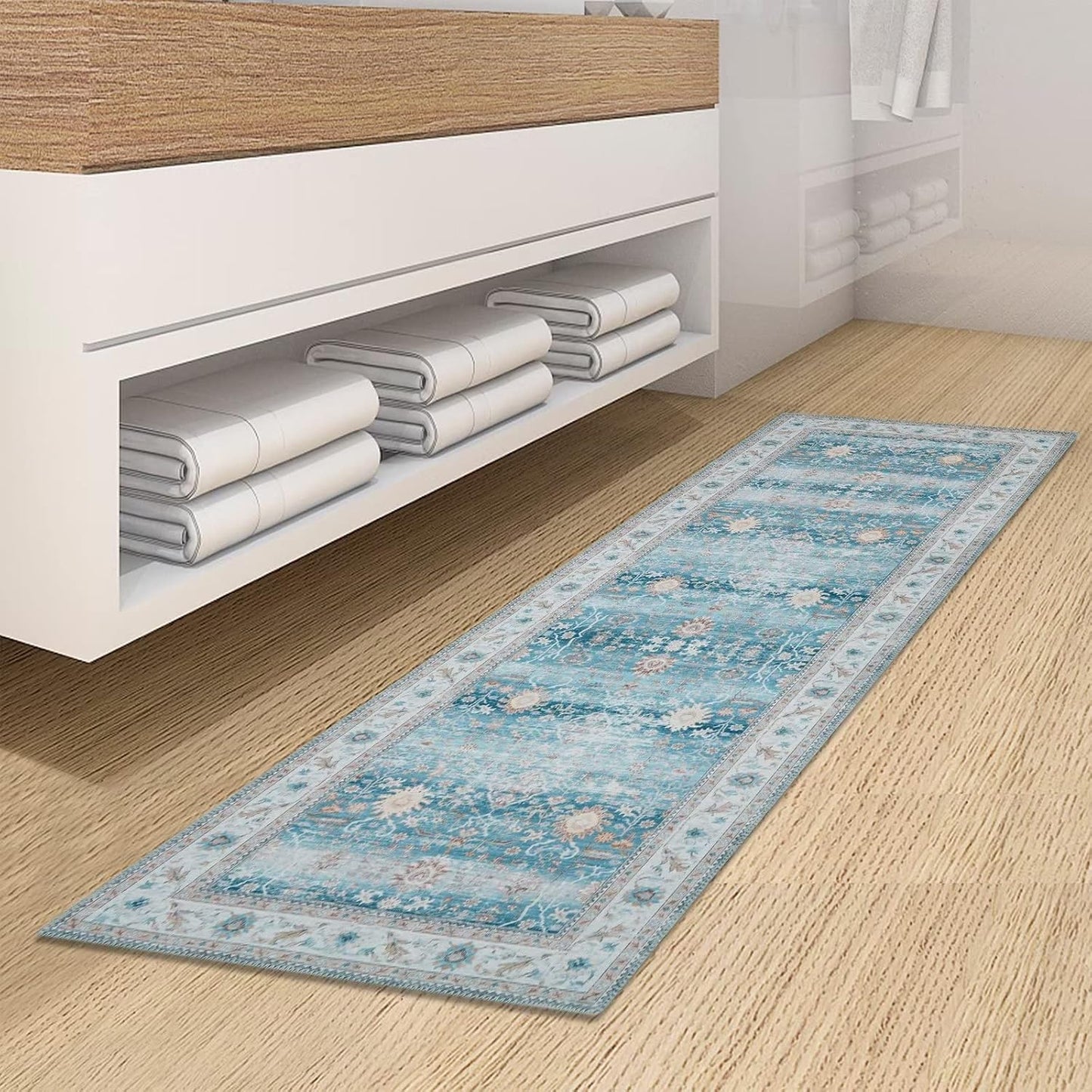 Alfombra pasillo vintage 2x10" antiderrap azul