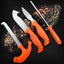 Set 4 cuchillos caza con sierra hueso afilador y funda