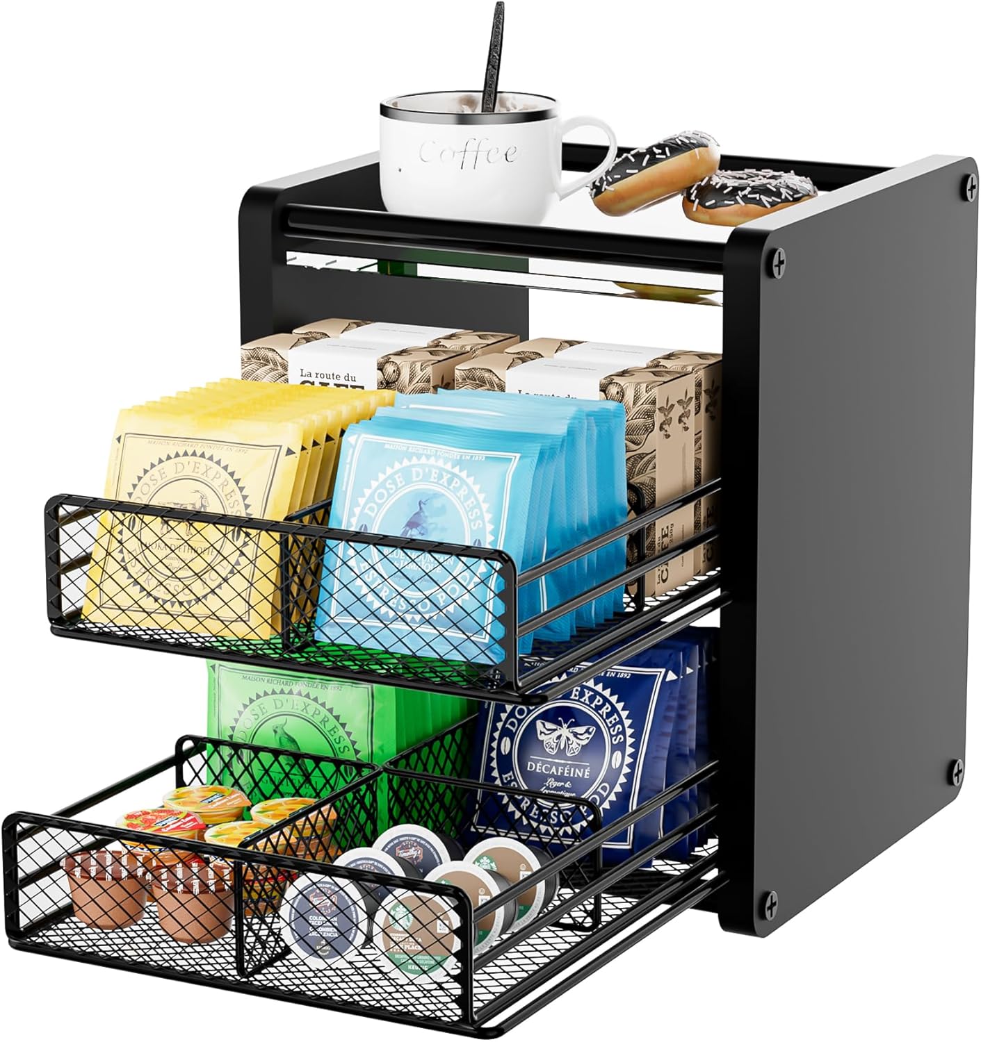 Caja madera para bolsas té 2 cajones soporte encimera