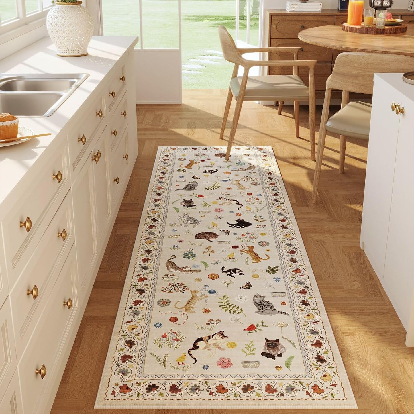 Tapete cocina antiderrap 2'6"x8' beige con reverso goma