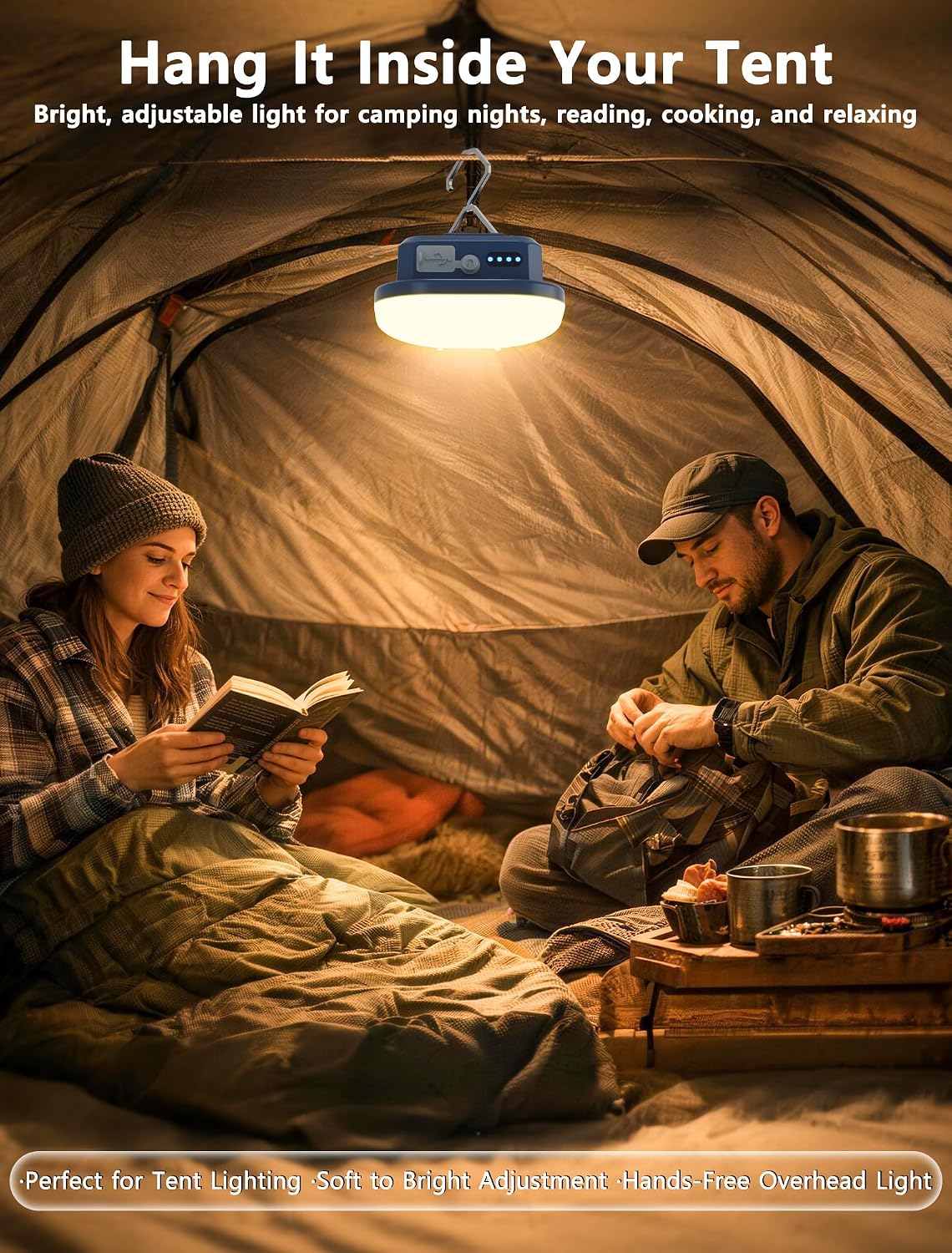Luz recargable camping LED con imán 4500mAh USB-C 5 modos roja