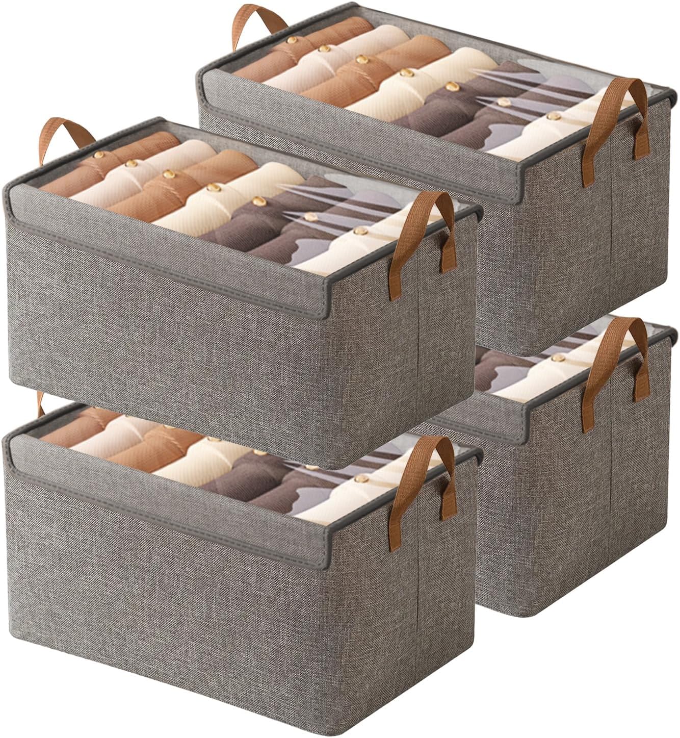 Contenedor ropa tela acero 23L 4uds apilable gris