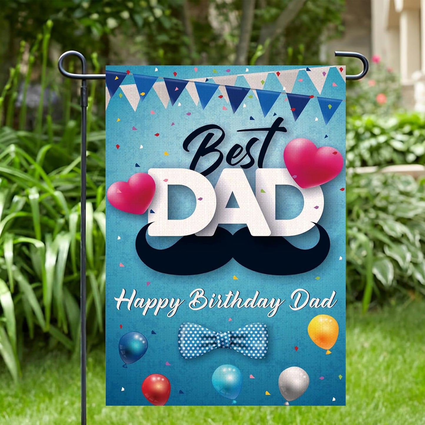Bandera jardín cumpleaños hombre papa azul lino