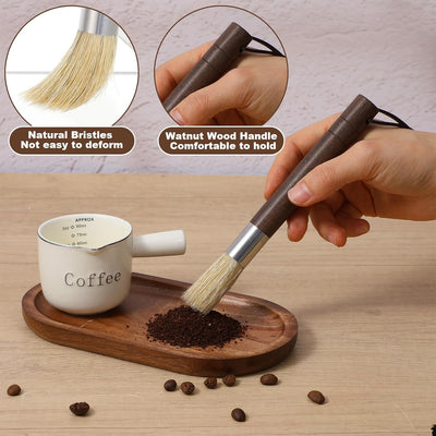 Juego de 3 cepillos limpiadores para molinillo de café con asa de nogal y cerdas naturales
