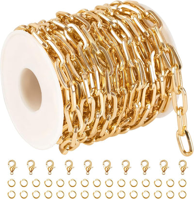Cadena joyería aluminio chapado oro 16.4pies con cierres langosta