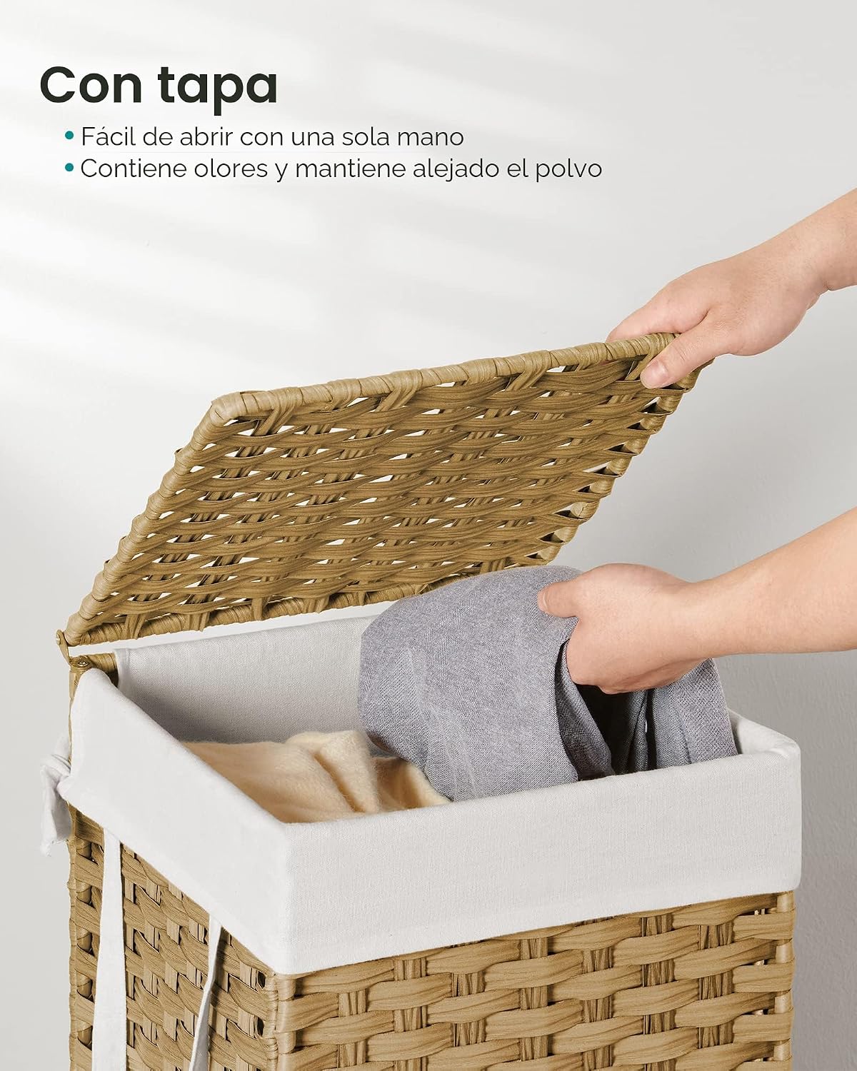 Cesta lavandería ratán sintético 65L con tapa plegable