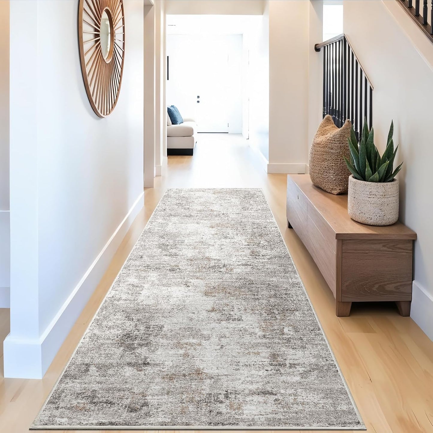 Alfombra pasillo 3x10ft antiderrap abstracta beige