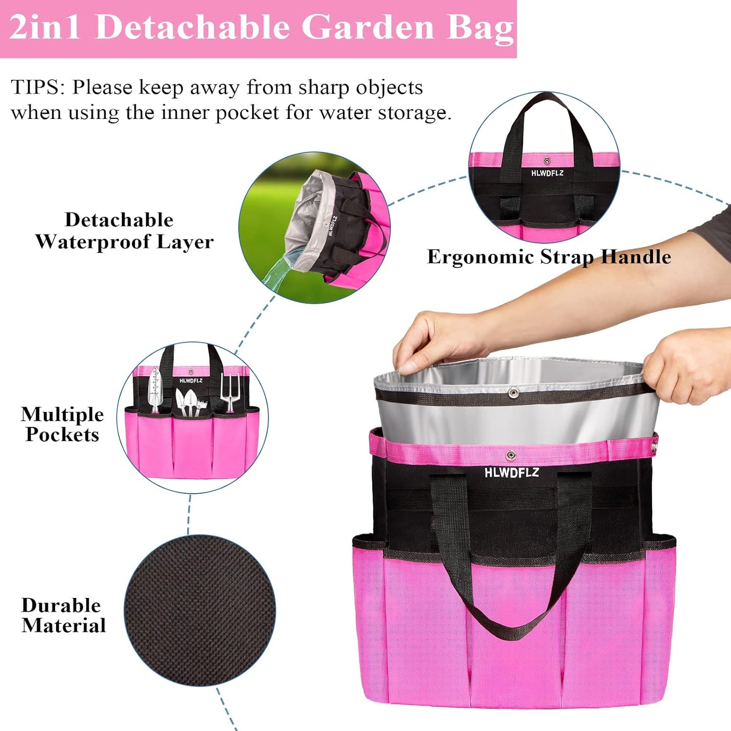 Set 24 Pzas Herramientas Jardín Rosa con Bolsa