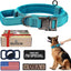 Collar perro táctico ajustable con asa y hebilla metal 3 parches azul