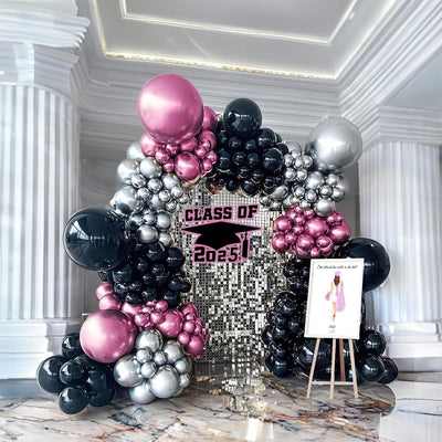 Kit arco guirnalda globos rosa intenso y negro 160pzas fiesta