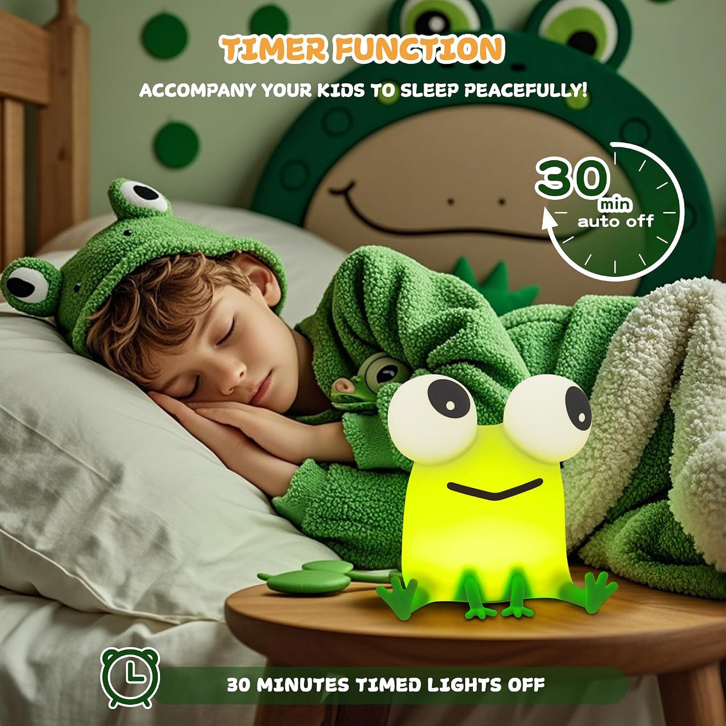 Luz nocturna de rana led silicona para niños con atenuación