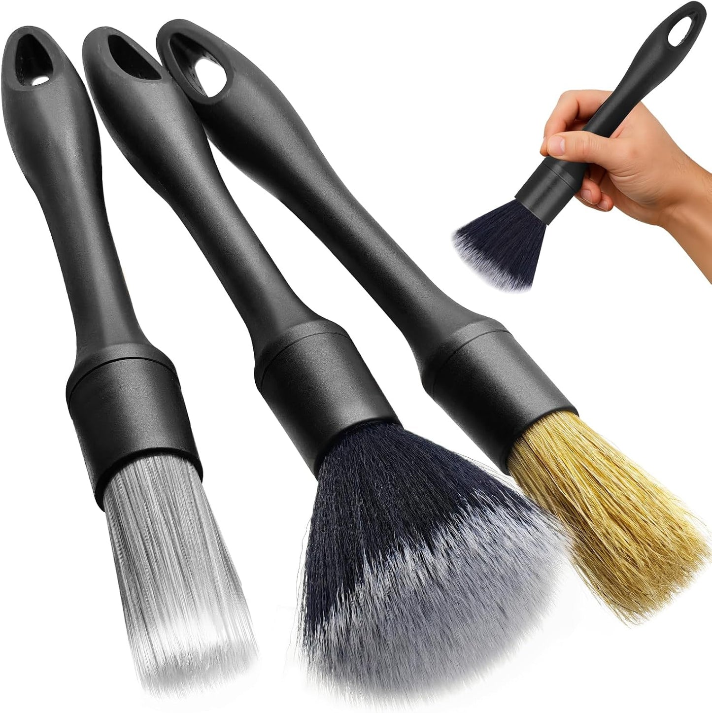 Set 3 Cepillos Detalles Auto Interior Exterior Cerdas Duraderas