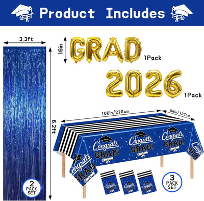 7 Decoraciones Graduación 3 Manteles 54x108pulg 2026 Globos